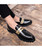 Black golden rivet leather slip on dress shoe 06