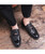 Black brogue tassel leather slip on dress shoe with rivet 05