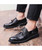 Black brogue tassel leather slip on dress shoe with rivet 08