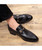 Black buckle leather slip on dress shoe snake skin pattern 03