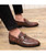 Brown buckle leather slip on dress shoe snake skin pattern 02