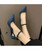 Blue suede ankle buckle cut out high heel shoe 06