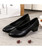 Black slip on low thick heel dress shoe in plain 07