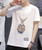 White short sleeve t shirt dressed deer in glasses print 01