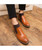 Men's brown retro brogue slip on dress shoe boot 09