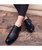 Men's black retro check pattern leather derby dress shoe 05