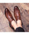 Men's brown retro check pattern leather derby dress shoe 02