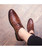Men's brown retro check pattern leather derby dress shoe 10
