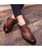 Men's brown retro check pattern leather derby dress shoe 09