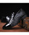 Men's black stripe texture leather derby dress shoe 13
