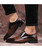 Men's brown stripe texture leather derby dress shoe 05