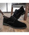Men's black suede leather derby dress shoe curved toe 06