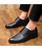 Men's black random stripe pattern leather derby dress shoe 02