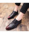Men's black red croco skin pattern leather derby dress shoe 07
