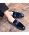 Men's blue suede leather slip on dress shoe with bow tie 07