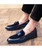Men's blue suede leather slip on dress shoe with bow tie 06
