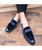 Men's blue suede leather slip on dress shoe with bow tie 08