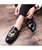 Men's black metal buckle scorpion print leather slip on shoe 08