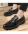 Men's black buckle croco skin pattern leather slip on dress shoe 03
