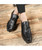 Men's black buckle croco skin pattern leather slip on dress shoe 04