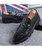 Men's black buckle croco skin pattern leather slip on dress shoe 10