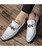 Men's white buckle croco skin pattern leather slip on dress shoe 11