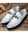 Men's white buckle croco skin pattern leather slip on dress shoe 12