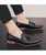 Men's black check leather slip on dress shoe with tassel 06