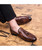 Men's brown tassel croco skin pattern leather slip on dress shoe 06