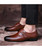 Men's brown buckle strap leather slip on dress shoe 03