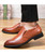 Men's brown brogue check on side leather slip on dress shoe 07