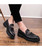 Men's black brogue metal buckle leather slip on dress shoe 03