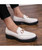 Men's white brogue metal buckle leather slip on dress shoe 09