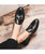 Men's black brogue croco tassel leather slip on dress shoe 09