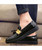 Men's black golden panel tassel leather slip on dress shoe 03