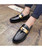 Men's black golden panel tassel leather slip on dress shoe 06