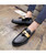 Men's black golden panel tassel leather slip on dress shoe 07