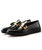 Men's black golden panel tassel leather slip on dress shoe 15