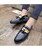 Men's blue golden panel tassel leather slip on dress shoe 04