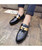 Men's blue golden panel tassel leather slip on dress shoe 03