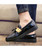 Men's blue golden panel tassel leather slip on dress shoe 12