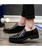 Men's black brogue patent leather slip on dress shoe 03