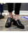 Men's black brogue patent leather slip on dress shoe 05