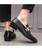 Men's black golden panel hollow leather slip on dress shoe 06