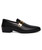 Men's black golden panel hollow leather slip on dress shoe 16