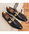 Men's black golden panel hollow leather slip on dress shoe 13