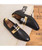 Men's black golden panel hollow leather slip on dress shoe 14