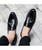 Men's black tassel on top leather slip on dress shoe 02