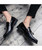 Men's black tassel on top leather slip on dress shoe 07