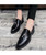 Men's black tassel on top leather slip on dress shoe 10